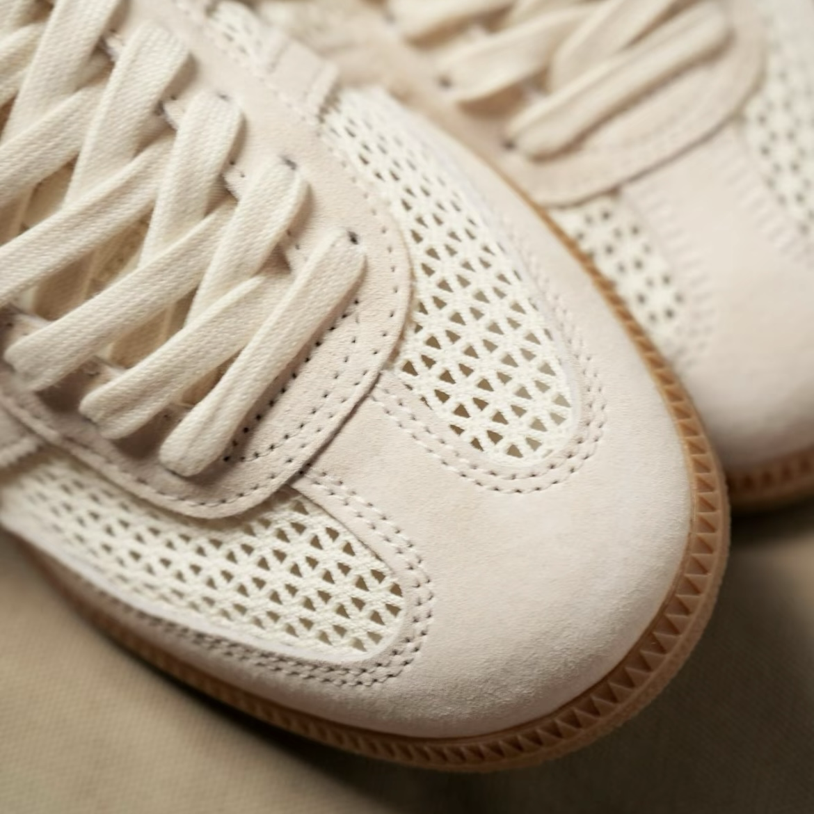 Adidas Samba OG 米白 奶油白 編織 簍空 焦糖底 德訓鞋 低筒休閒鞋