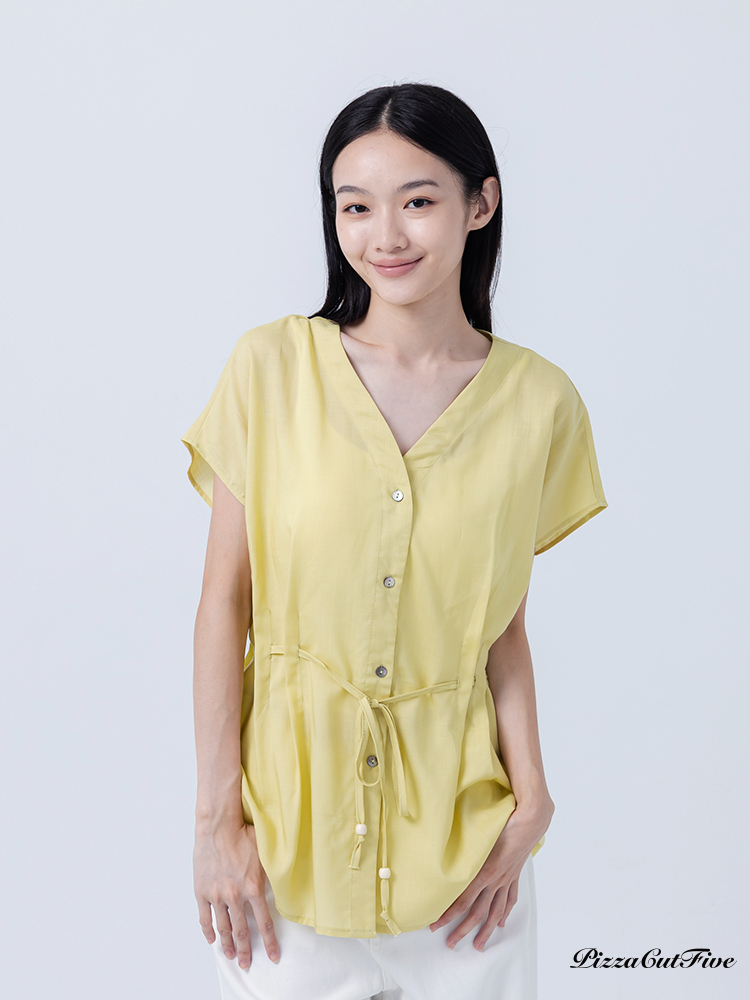 [SALE]V領綁帶腰身上衣 PizzaCutFive PCF252404031