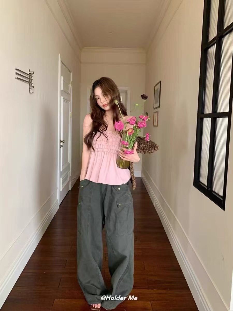 溫柔韓系荷葉花邊抹胸背心上衣