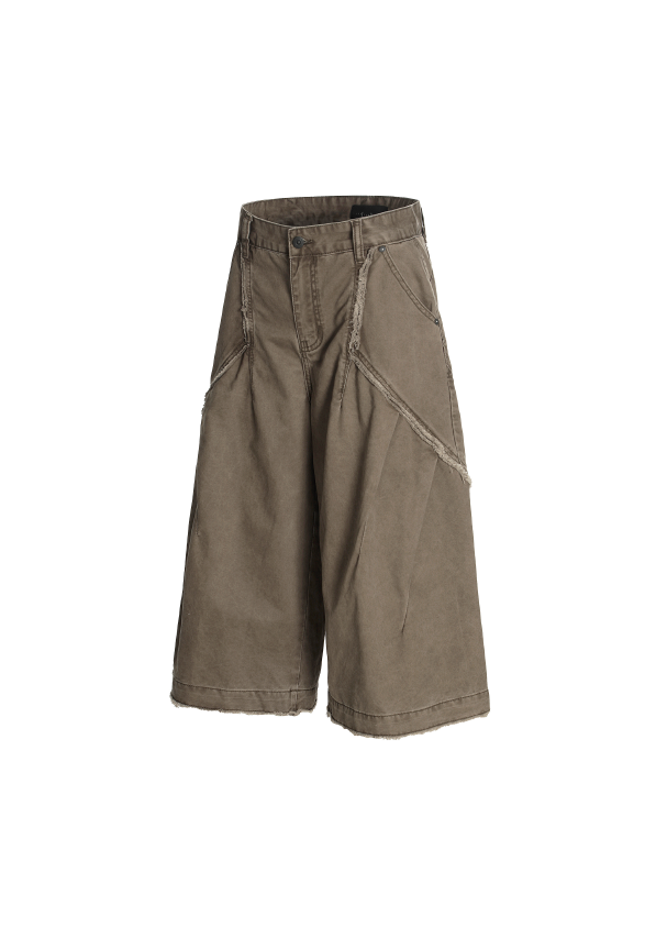 - SIMPLEACTION - 日系復古剪裁毛邊做舊牛仔七分褲