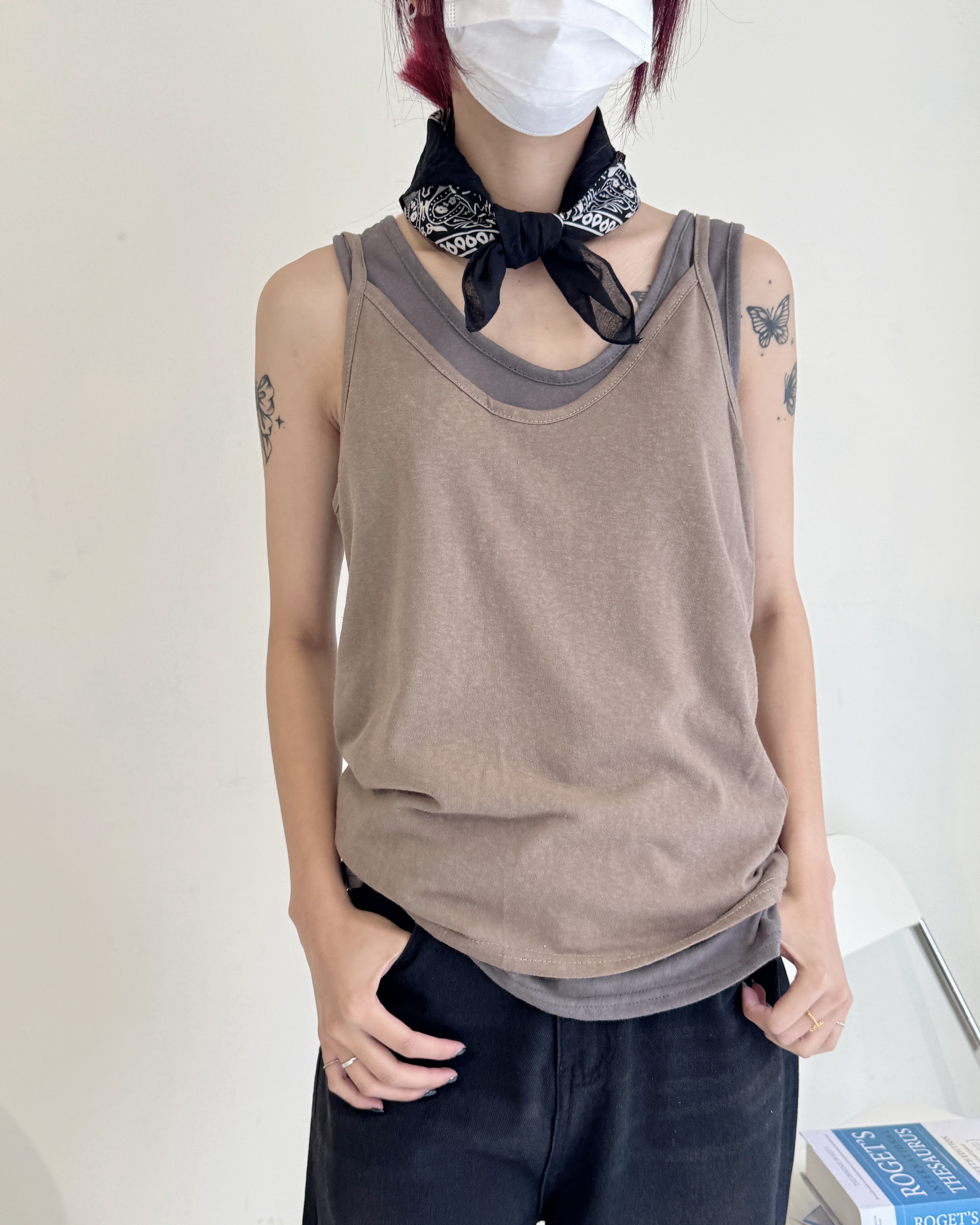 高級節紗棉細肩帶上衣-0188