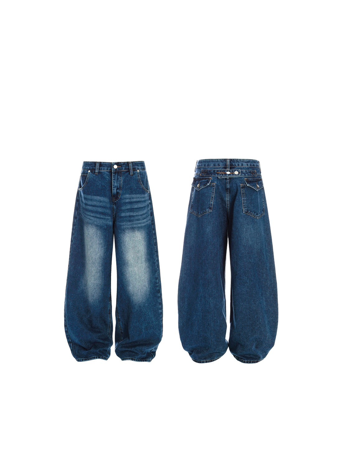 FU 刷色 水洗做舊 後鈕扣  可調節 彎刀版型 #長褲