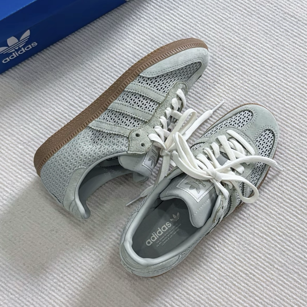 Adidas Samba OG 淺綠 淺灰綠 編織 簍空 焦糖底 德訓鞋 低筒休閒鞋