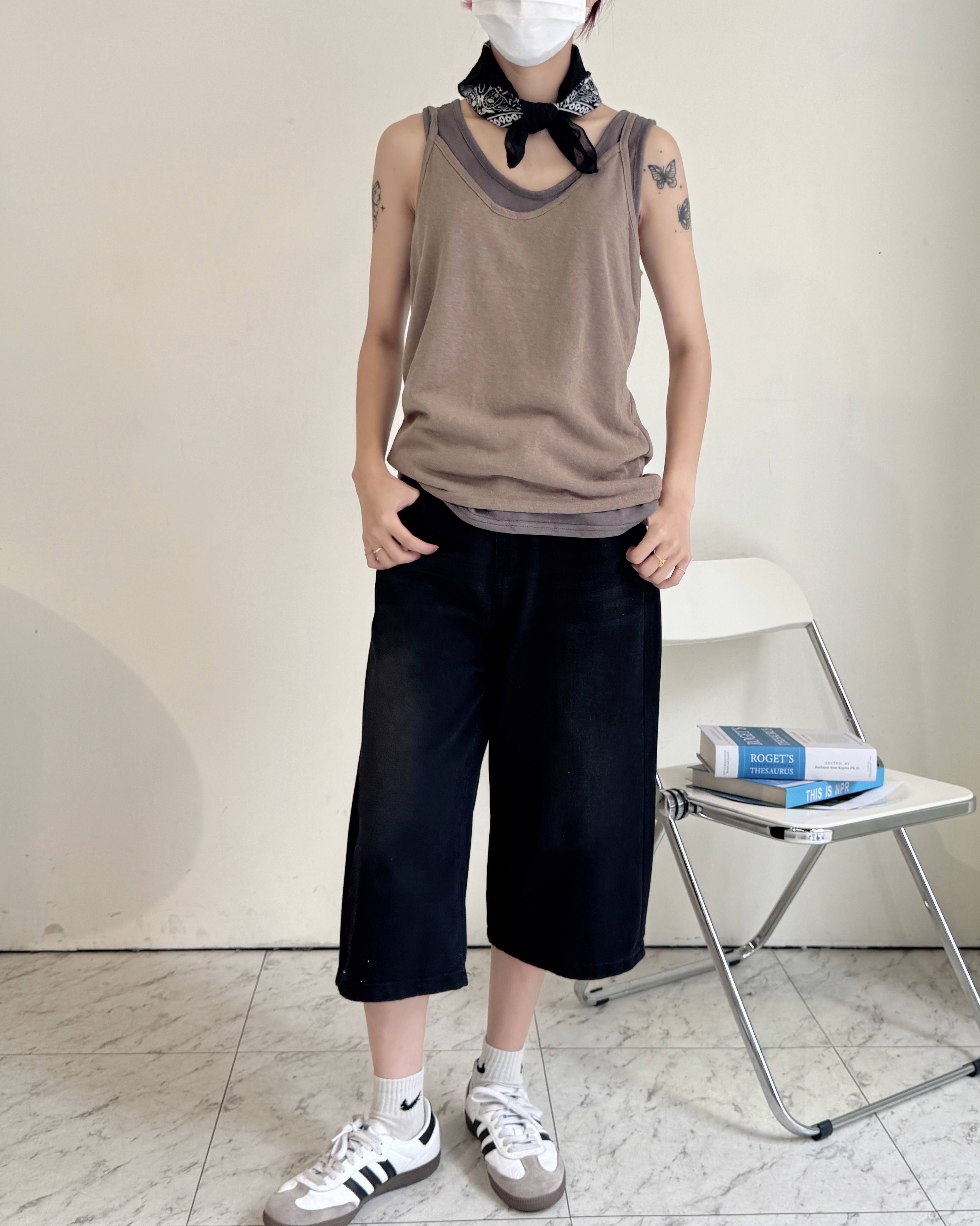 舒適透氣節紗棉寬肩背心-0195