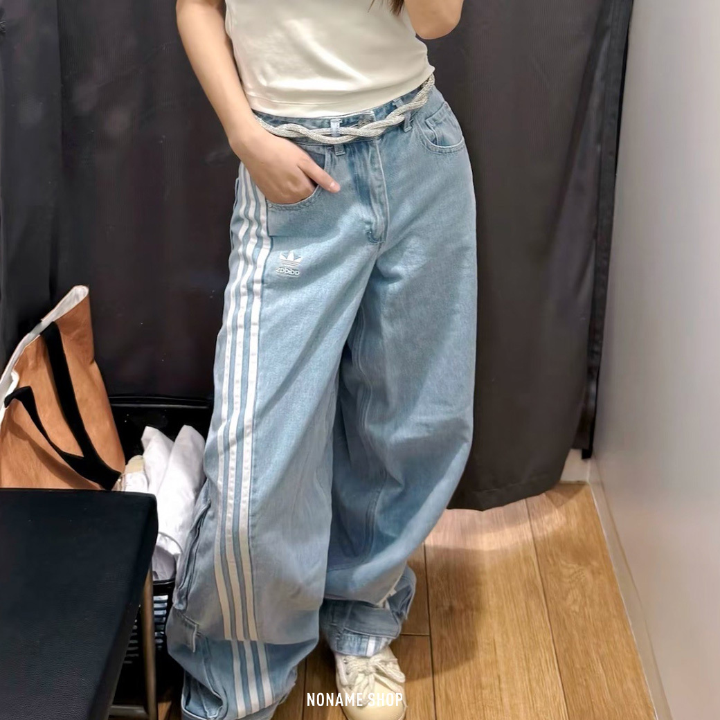 ADIDAS Adillenium Denim 拉鍊 中腰 寬鬆 闊腿 單寧 長褲 (女款)