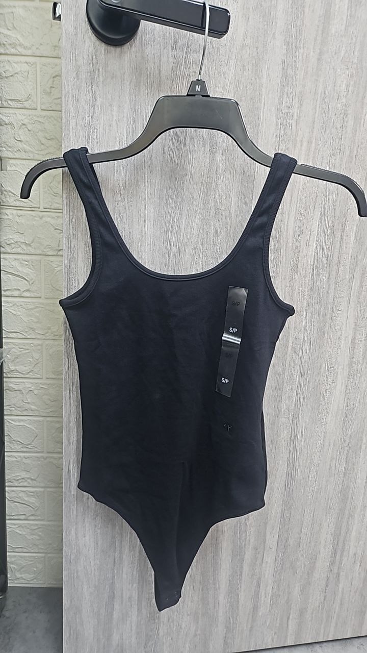 [S] CALVIN KLEIN BLACK COTTON CONTOUR RIB BODYSUIT, SP47600253-40WK251002 (SCK771)