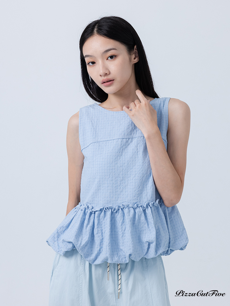 [SALE]格紋泡泡花苞背心上衣 PizzaCutFive PCF252411024