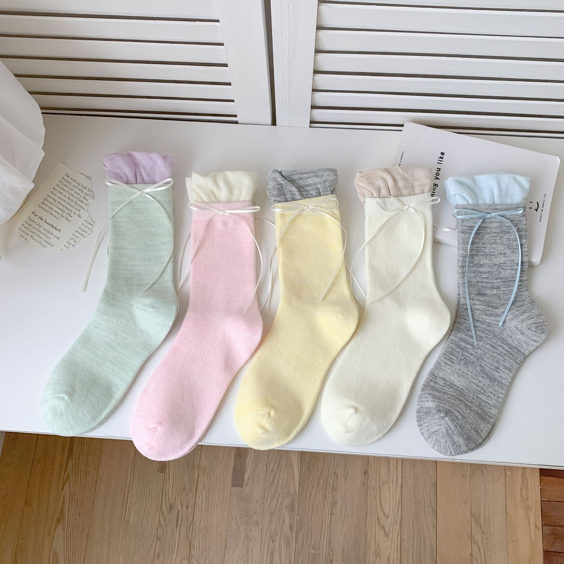 《6035》♾️甜美花苞假兩件蝴蝶結襪