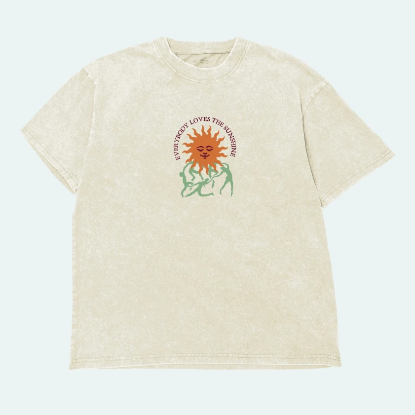 SIGHT - Everybody Loves The Sunshine 石洗工藝短Tee - 白沙色
