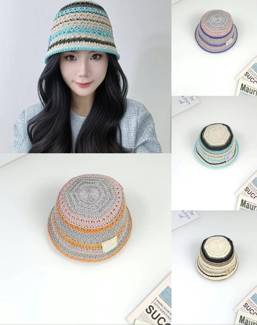 TH4455 撞色草編織帽