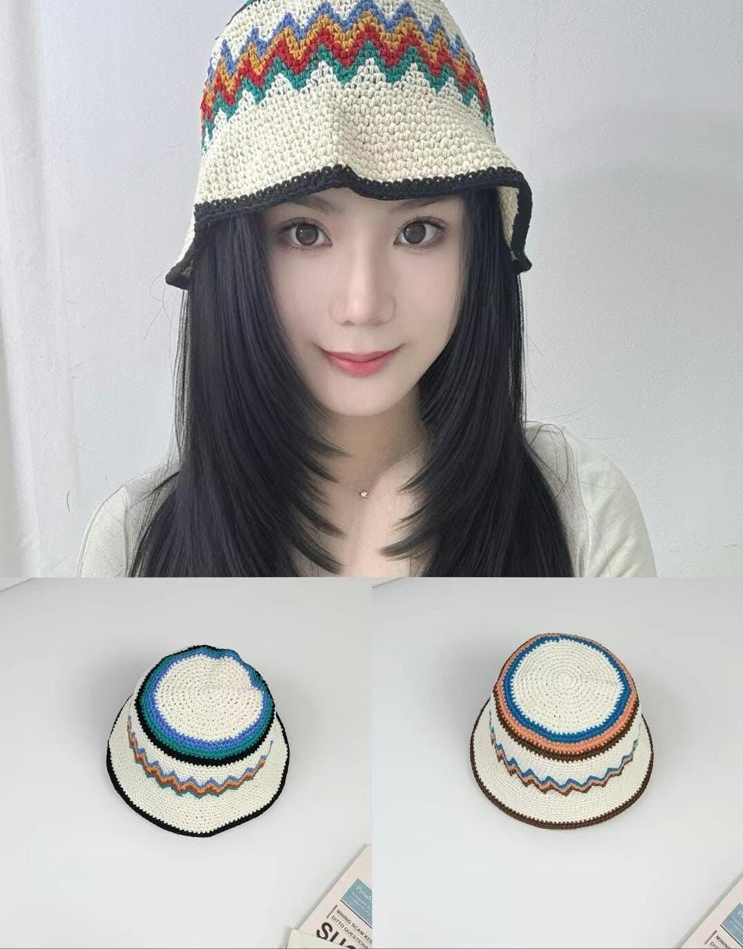 TH4466 彩色波浪紋漁夫帽