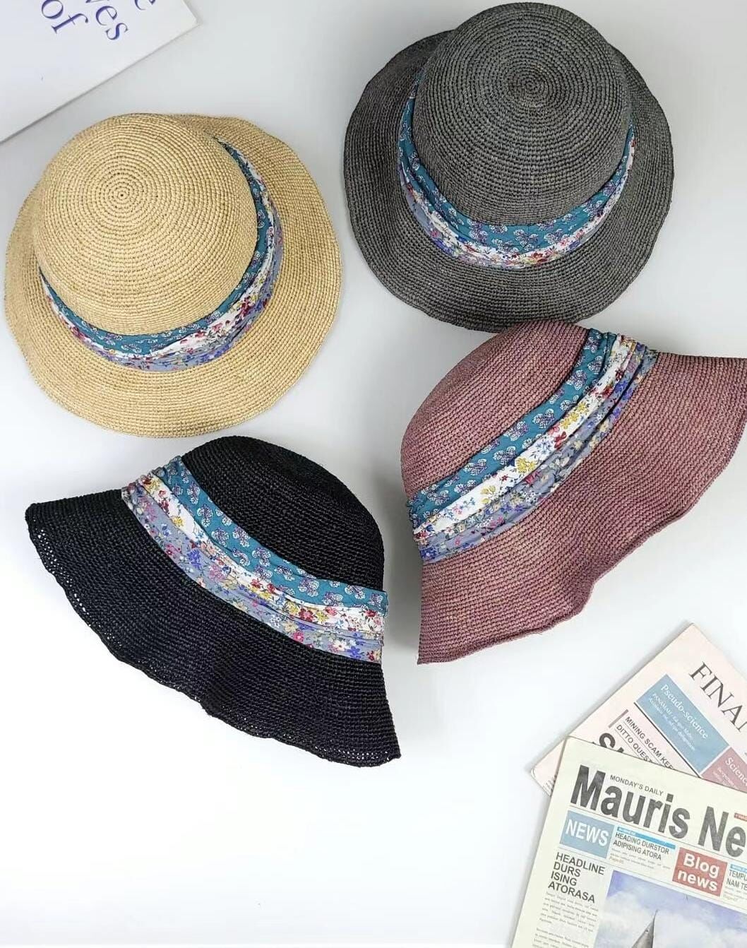 TH4470 花花絲帶草編帽