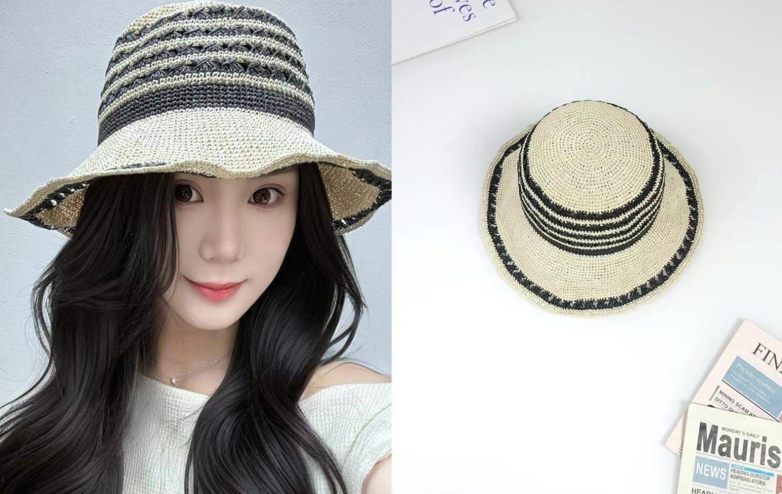 TH4472 米字黑邊草編帽