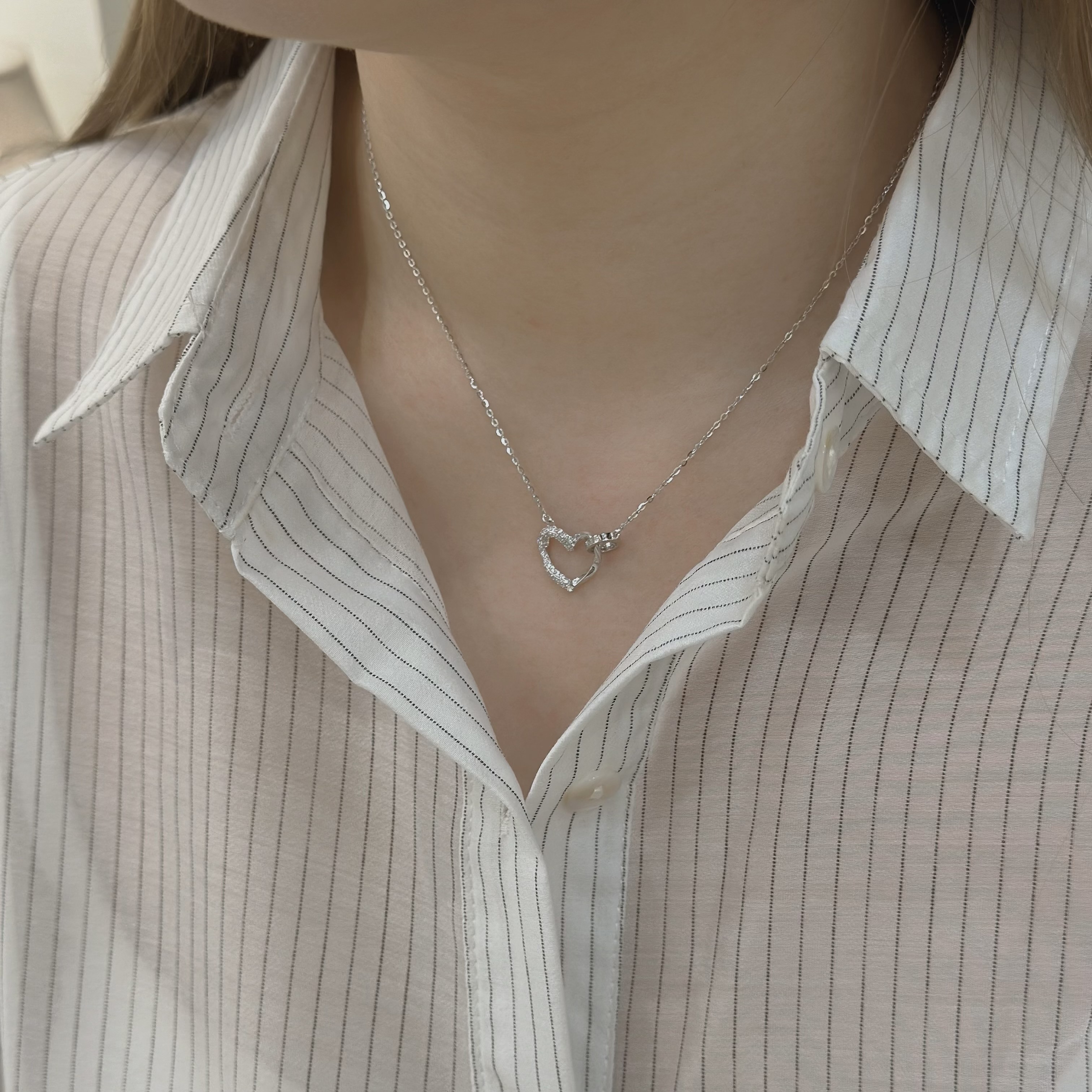 M89【輕奢】排鑽愛心圓環純銀鎖骨鏈