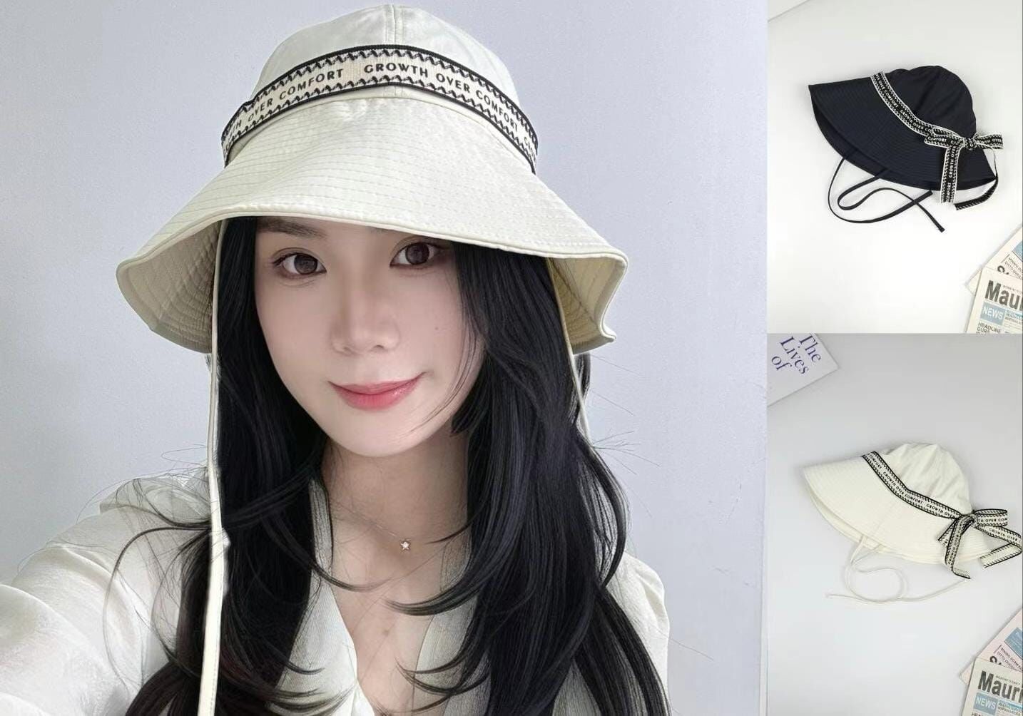 TH4478 字母絲帶綁結漁夫帽