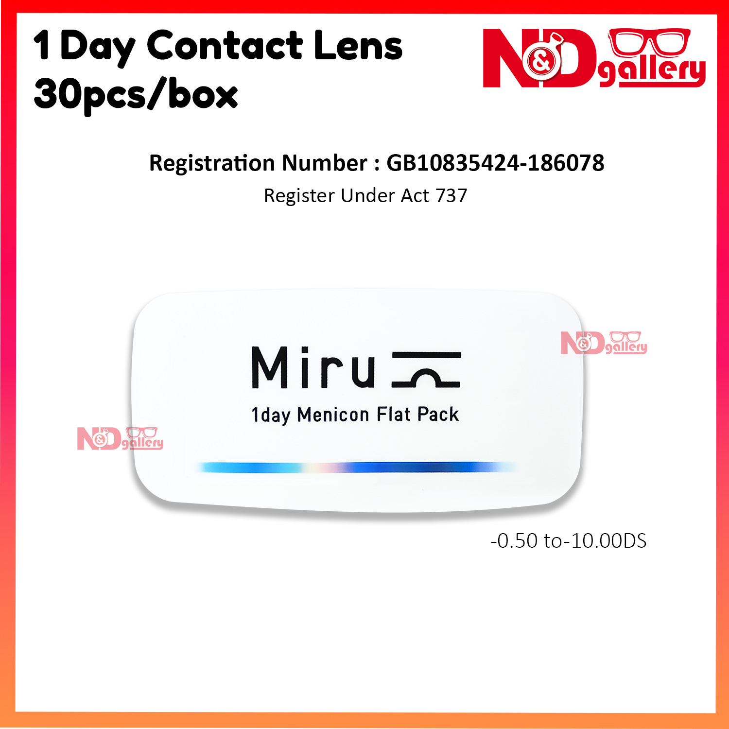Menicon Miru 1 day Clear Contact lens 1mm Packing Made in Japan 30 pcs / box