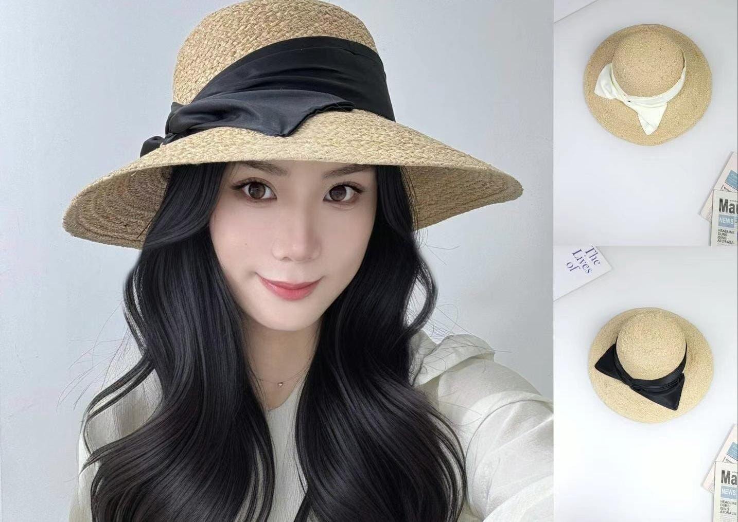 TH4481 大蝴蝶結圓邊草帽