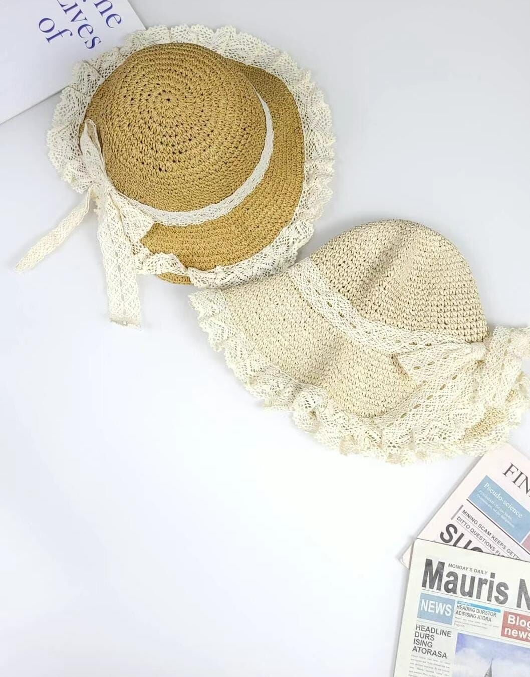 TH4485 拼接絲帶可愛草帽