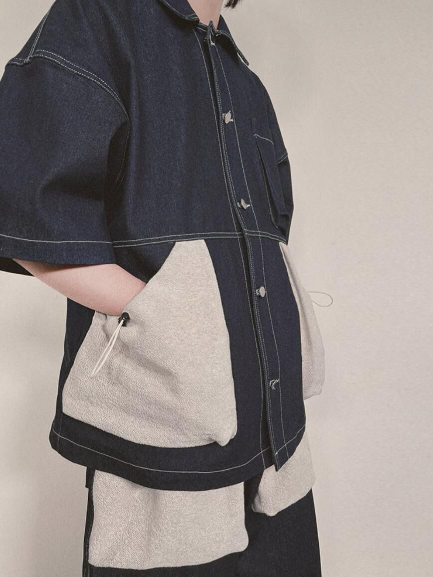 拼色牛仔短袖恤衫 TAC-0235S