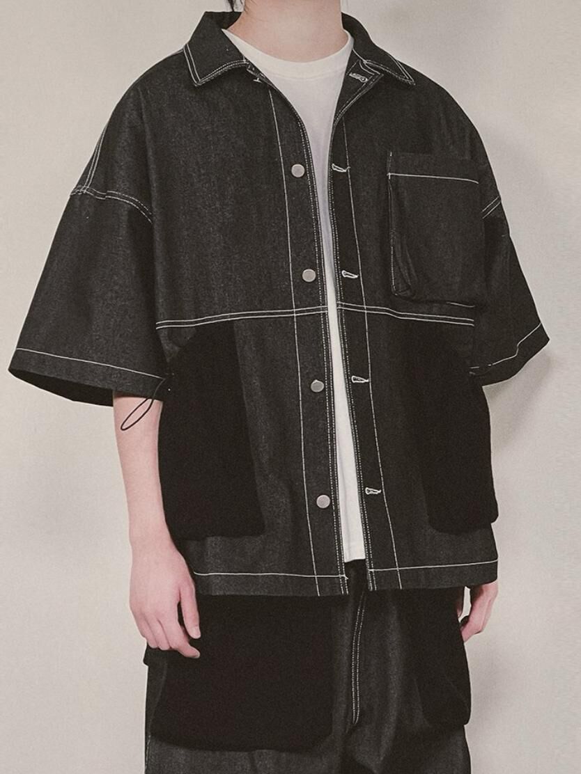 拼色牛仔短袖恤衫 TAC-0235S