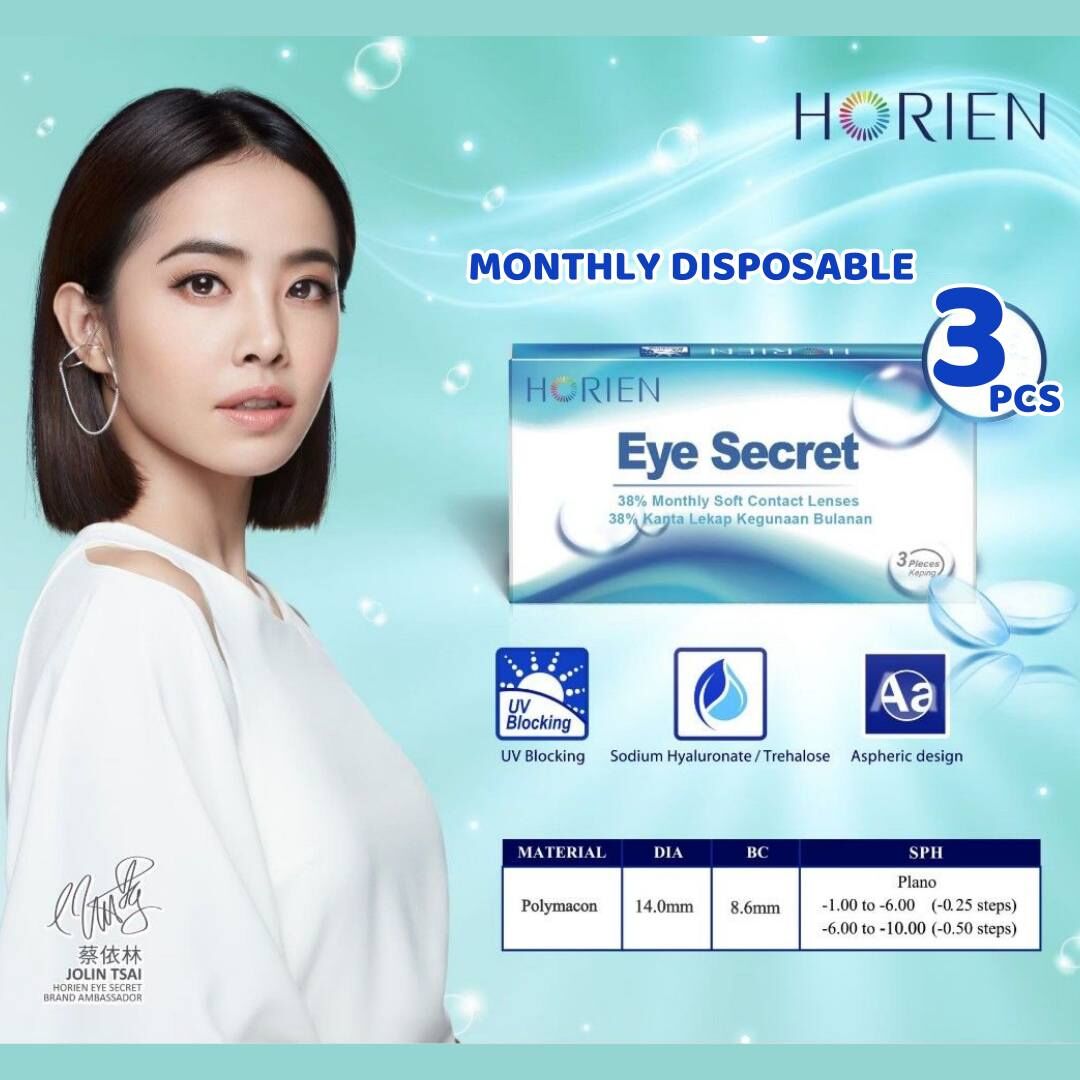 Horien Eye Secret 1 Month Clear 3 pcs/Box -1.00 to -10.00 , Monthly Disposable Clear contact lens Ready stock