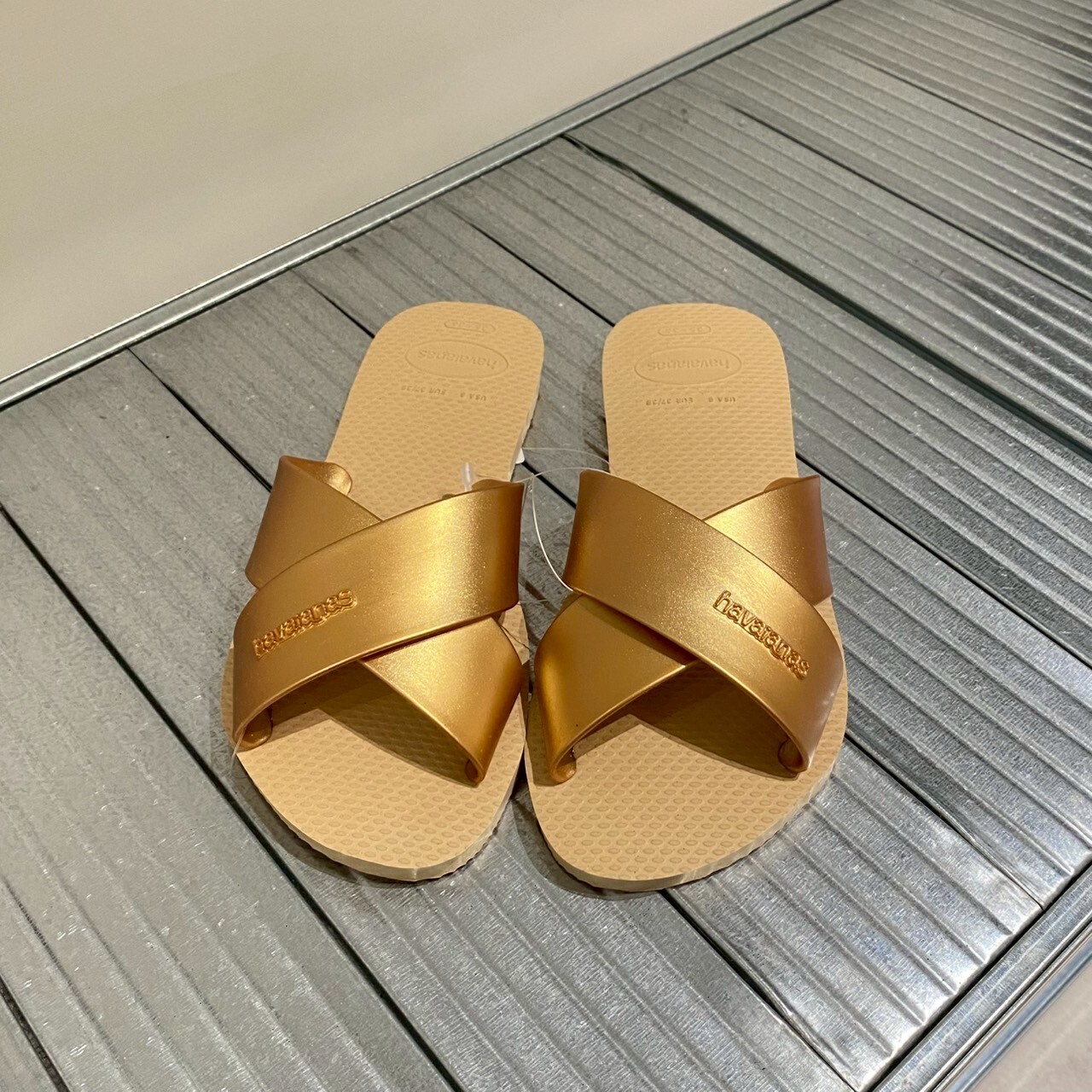 Havaianas 哈瓦仕 拖鞋 涼鞋 復古 交叉鞋帶 金 Aqua Metallic 4148866-0570W