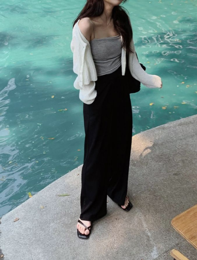 透薄直腳闊褲(黑色)