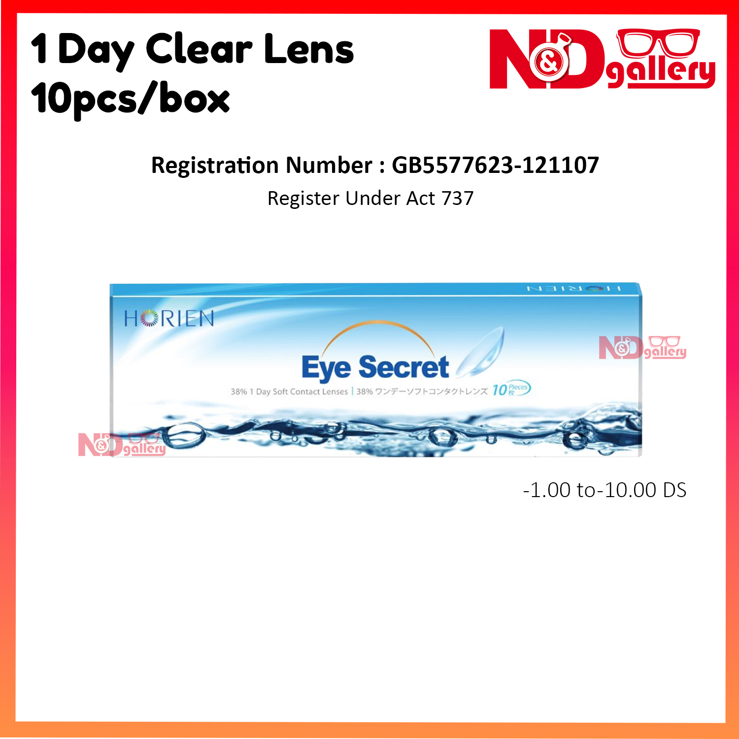 Horien Eye Secret 1 Day Clear Contact lens 10pcs/Box -1.00 to -10.00 DS Ready stock