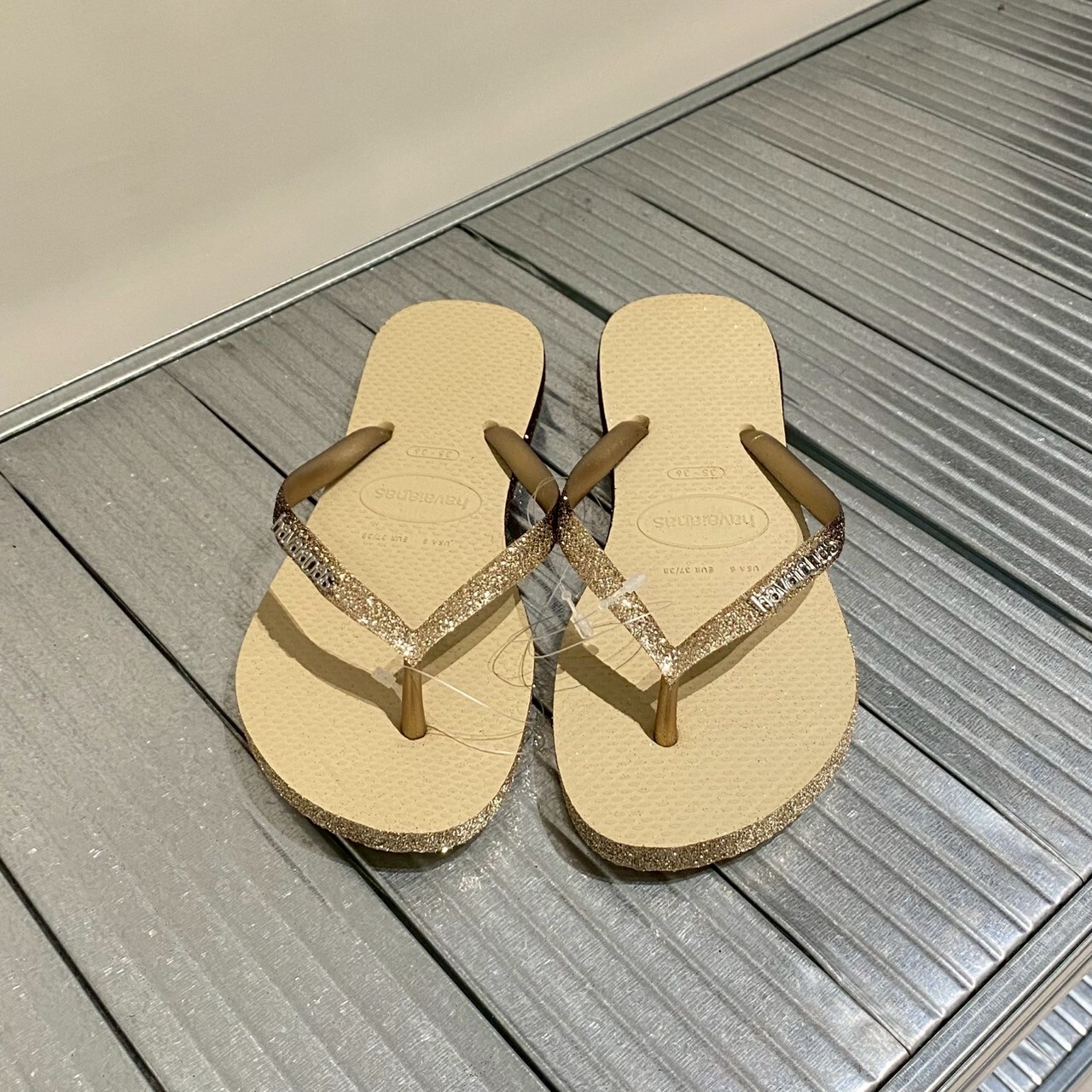 Havaianas 哈瓦仕 拖鞋 女鞋 夾腳拖 閃亮 Slim Sparkle 金 4146093-0154W