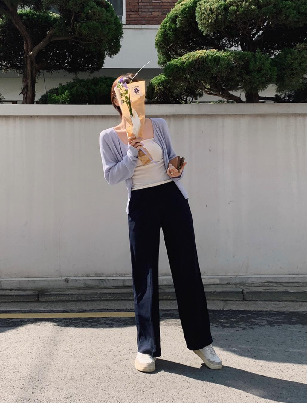 透薄直腳闊褲(深藍色)