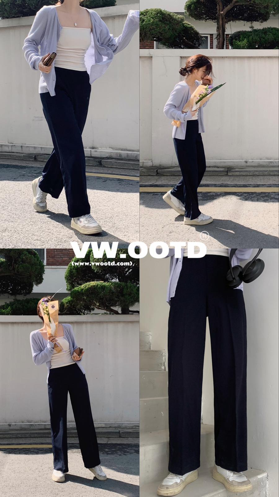 透薄直腳闊褲(深藍色)