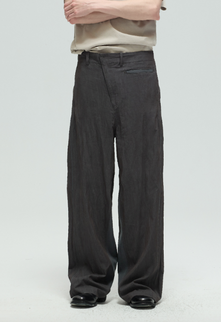 DECESOLO 結構不對稱慵懶感中腰長褲 - 黑/灰