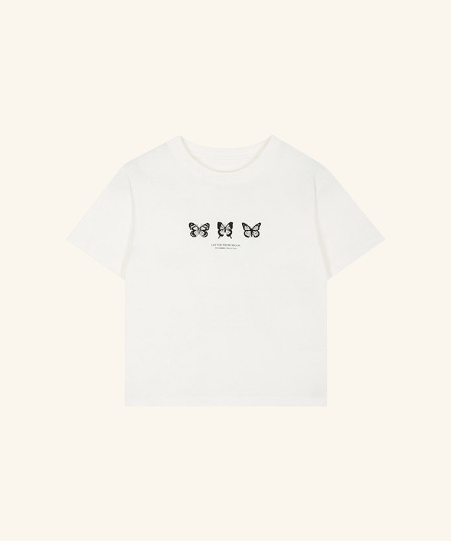 LETTER FROM MOON - Triple Butterfly Crop Short Sleeve T-shirts *WHITE*