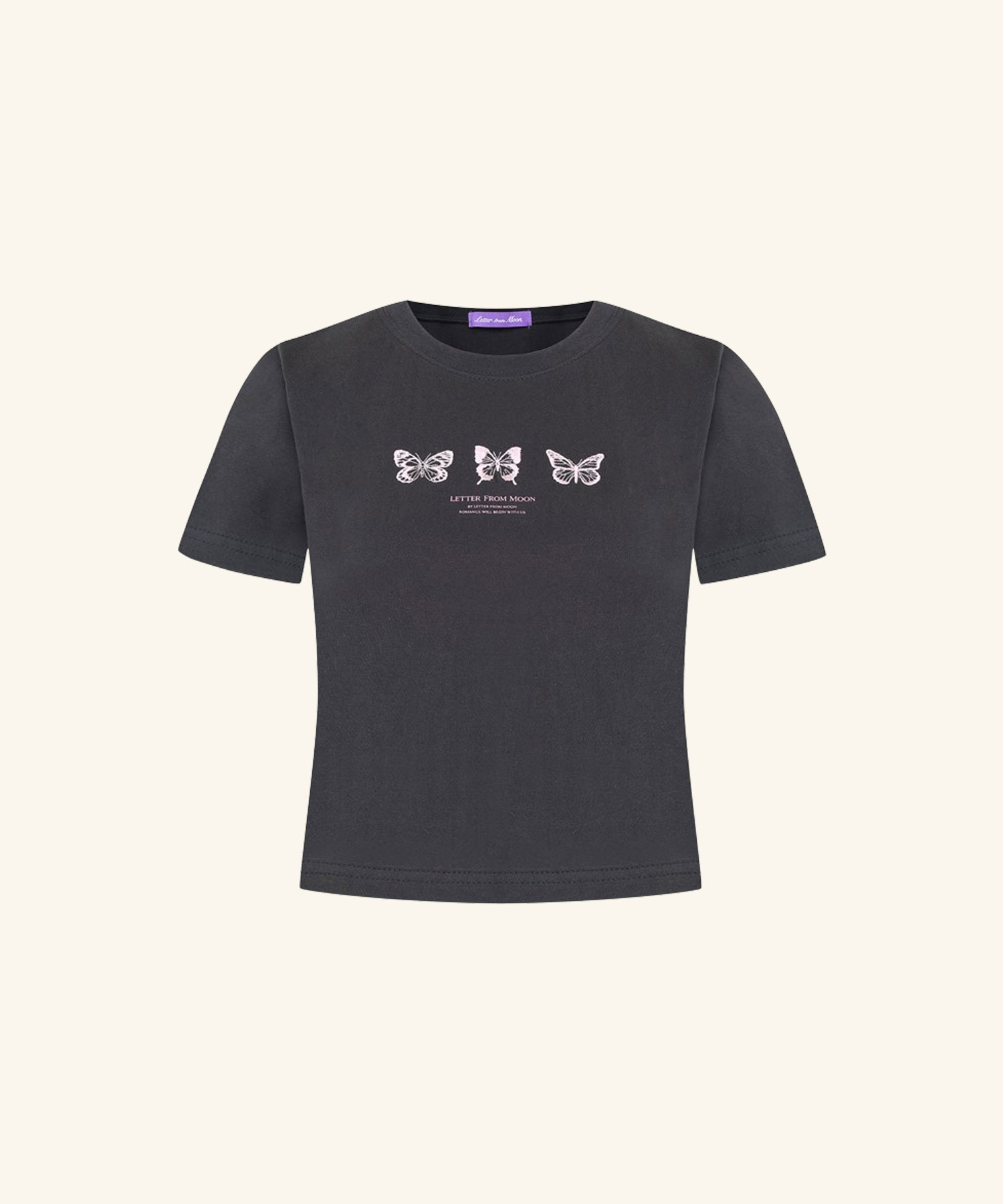 LETTER FROM MOON - Triple Butterfly Crop Short Sleeve T-shirts *2色*