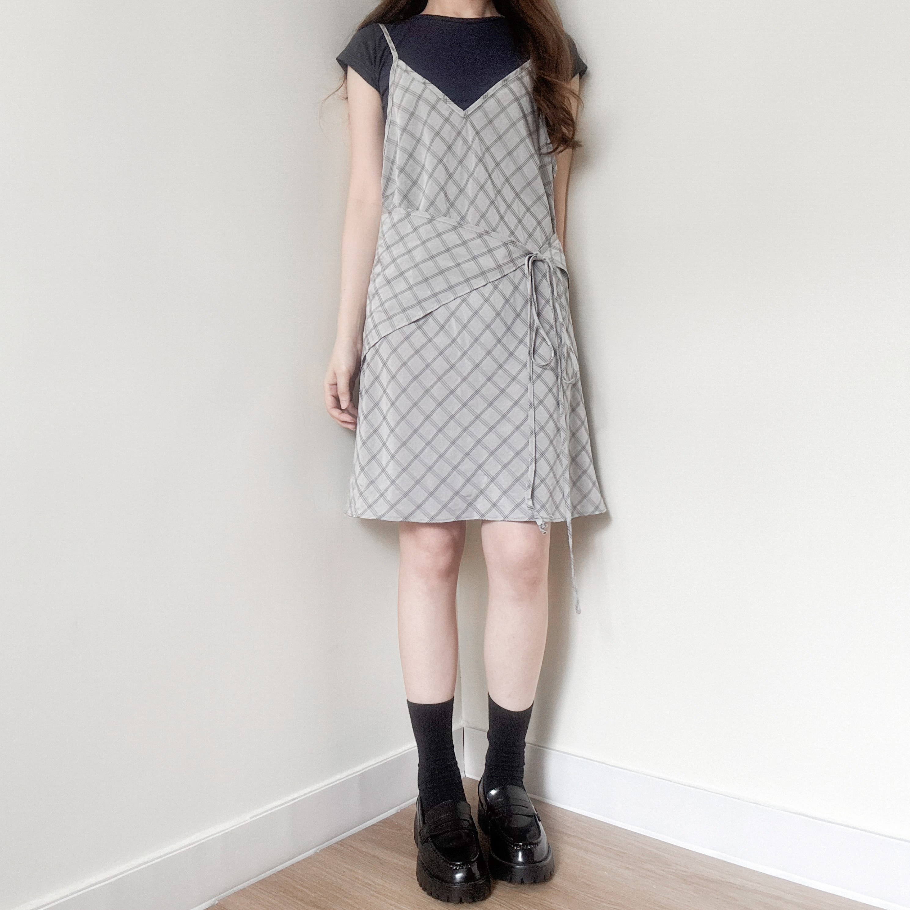 格仔吊帶裙+多用途三角布set