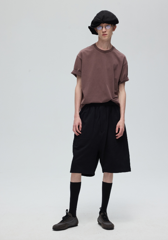 DECESOLO 大口袋低檔五分褲 - 黑/深灰