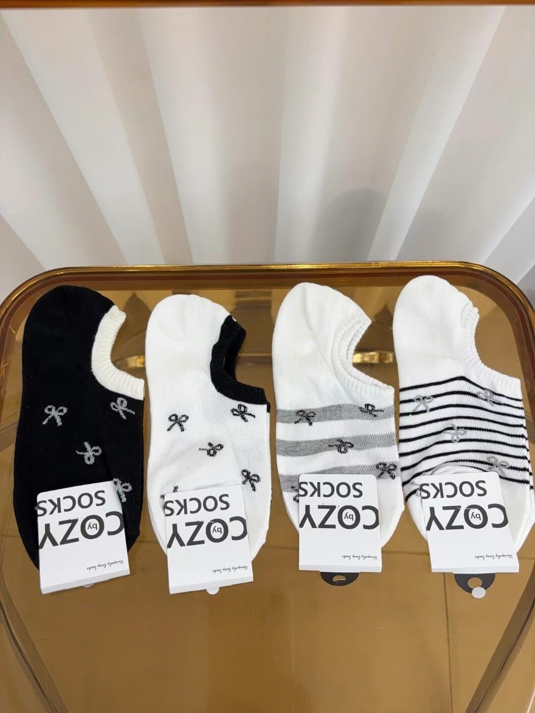 CT4419 黑白灰蝴蝶結不掉跟船襪  (任選5對$75 / 任選10對$138)