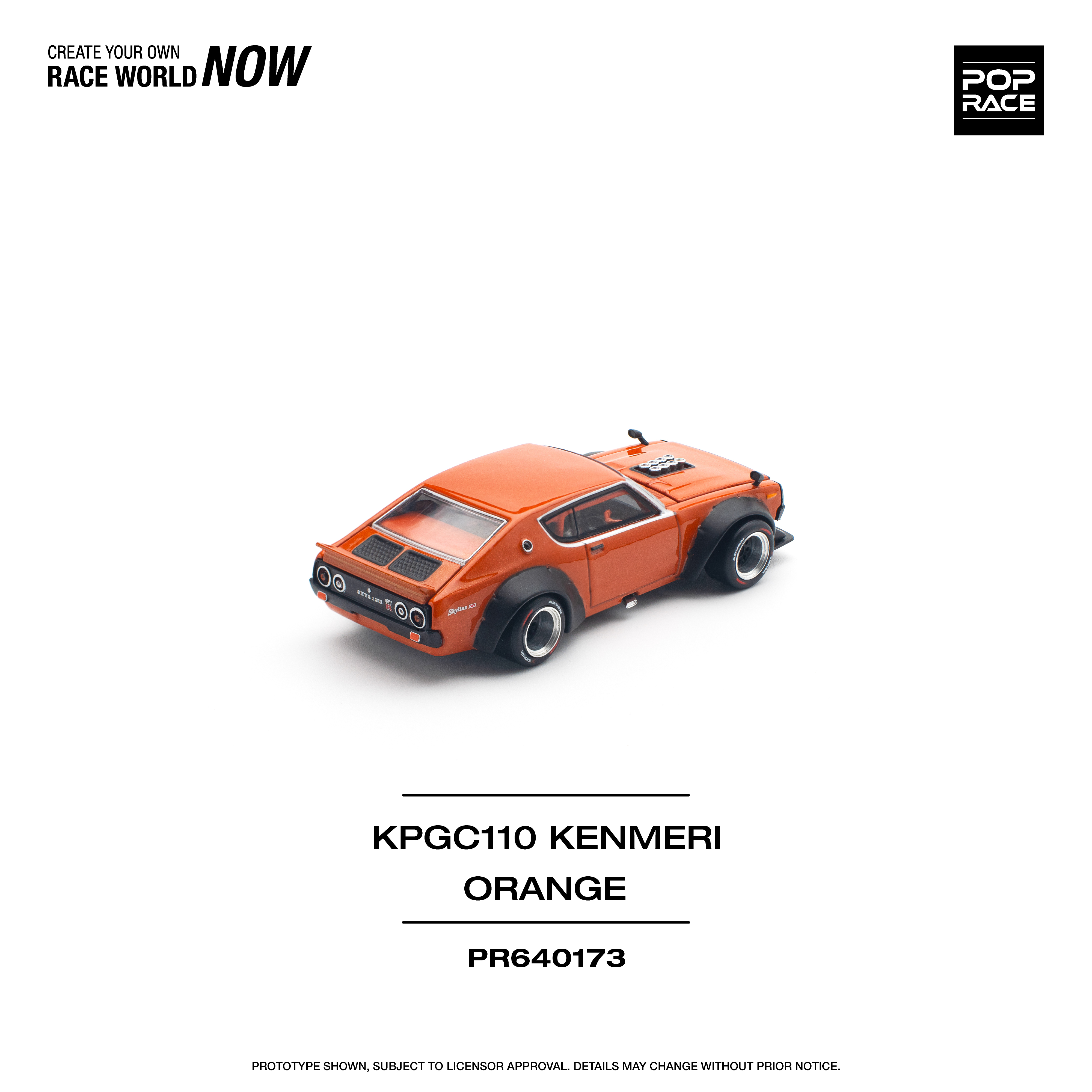 POPRACE 1/64 SKYLINE GT-R V8 DRIFT (KENMERI) ORANGE
