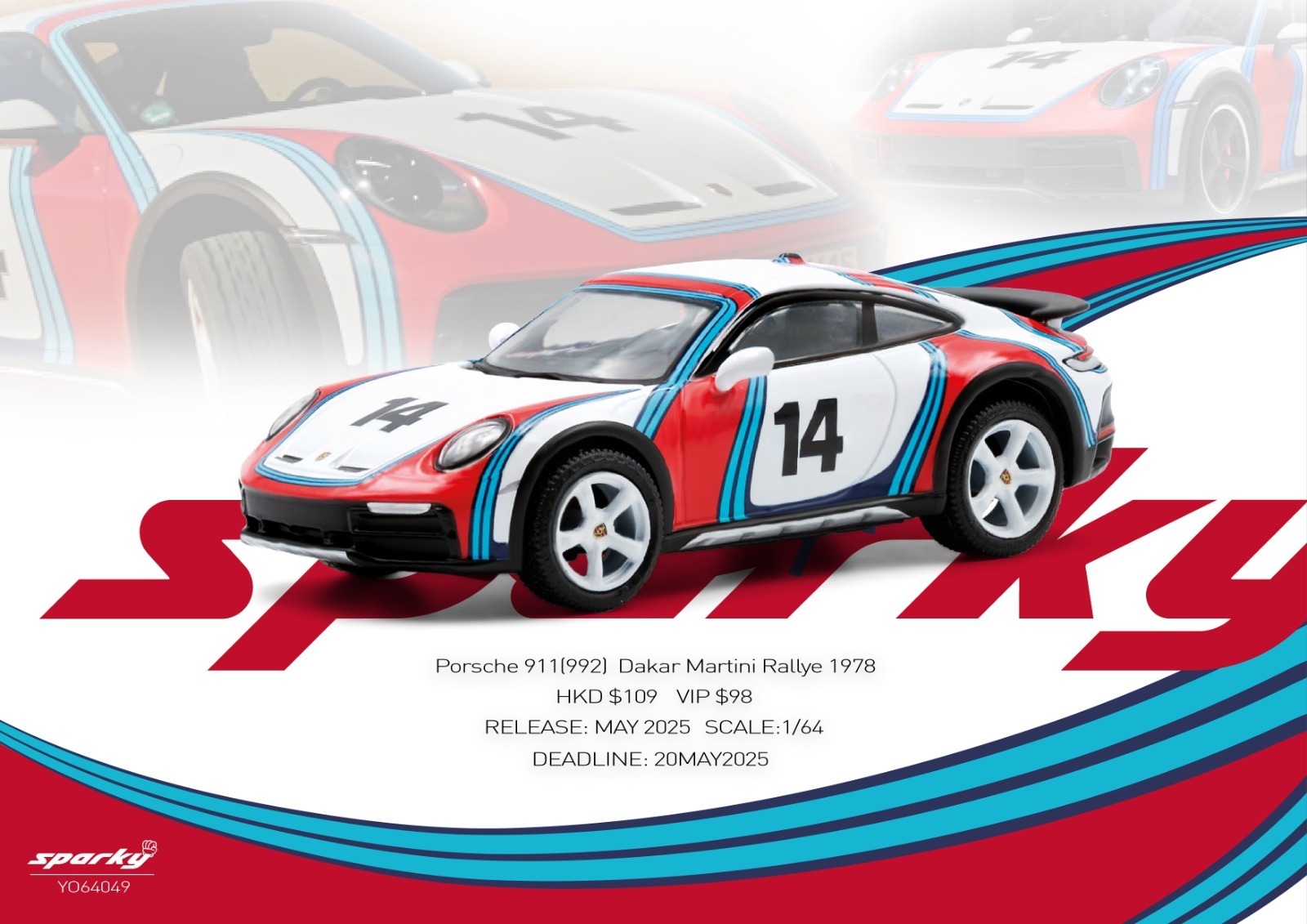 Sparky X Tiny 1/64 Porsche 911(992) Dakar Martini Rallye 1978（Tiny Exclusive ）