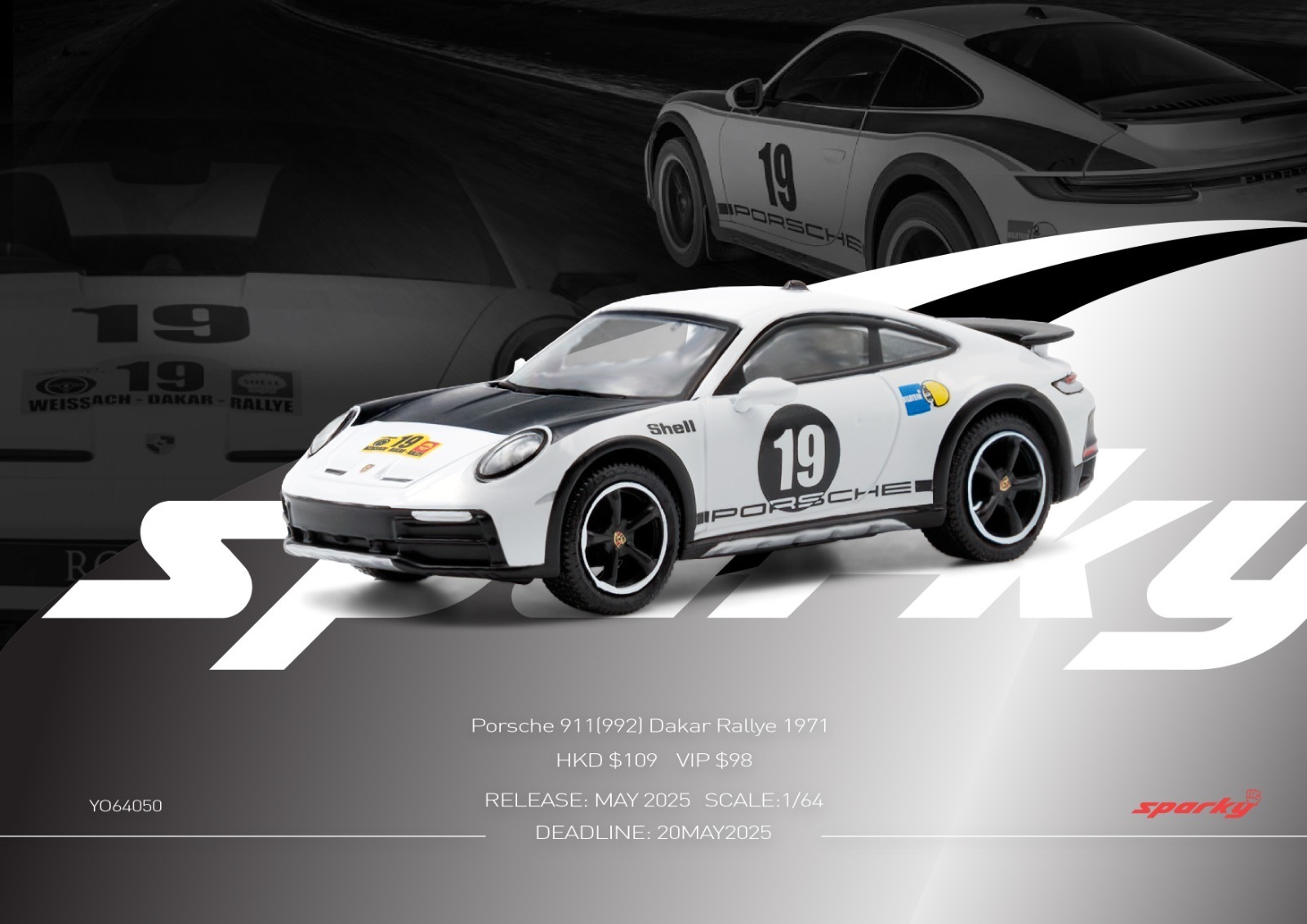 Sparky X Tiny 1/64 Porsche 911(992) Dakar Rallye 1971（Tiny Exclusive ）