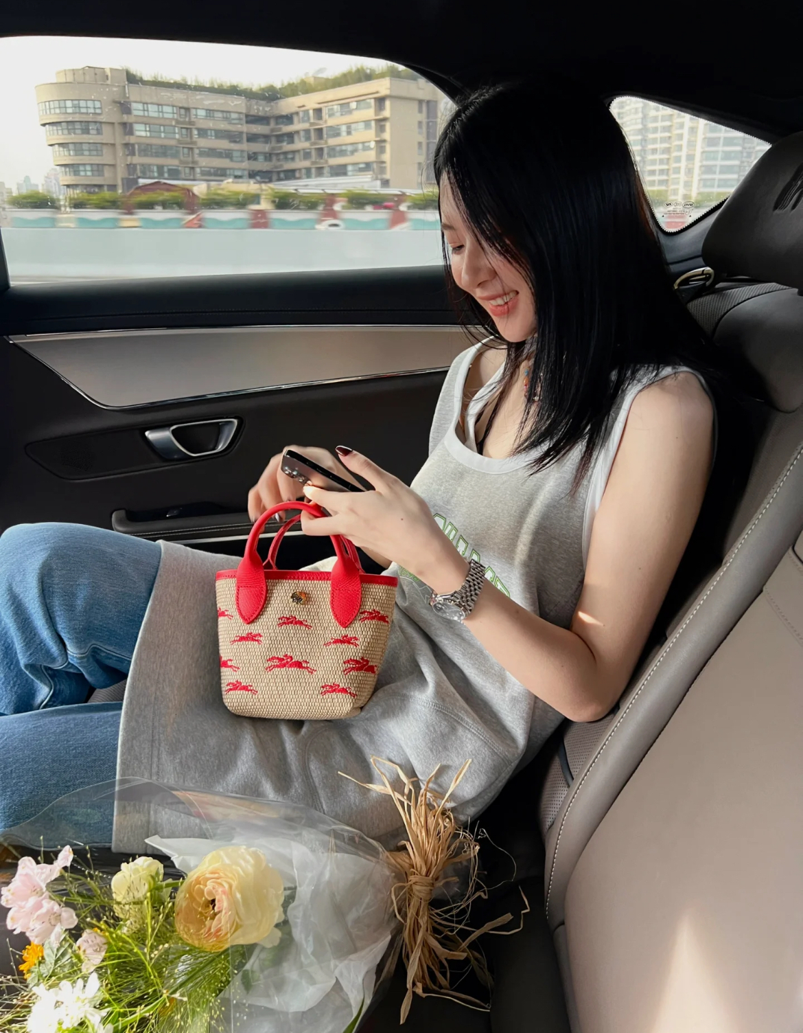 Longchamp embroidery mini bag Red 10206