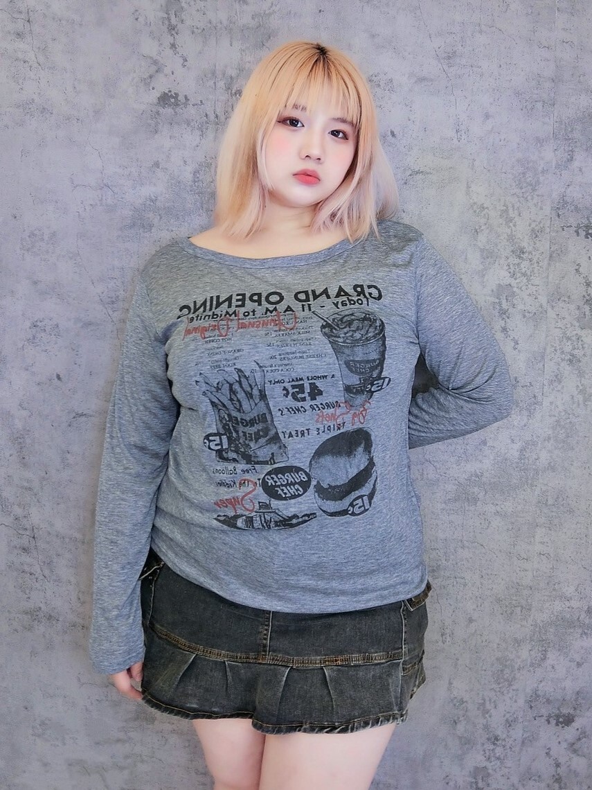 性格速食圖斜肩透膚T