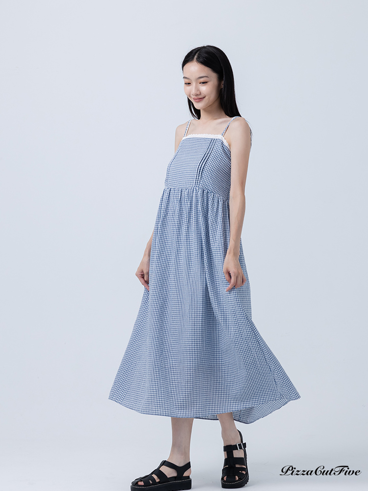 花邊格紋平口細肩洋裝 PizzaCutFive PCF252487084