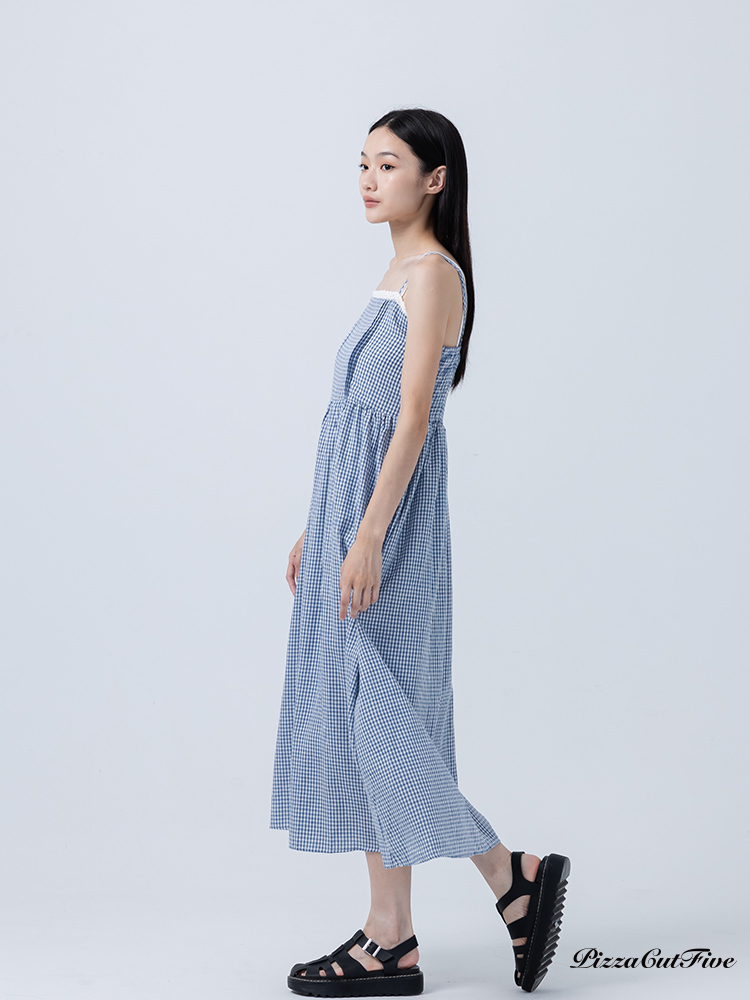 花邊格紋平口細肩洋裝 PizzaCutFive PCF252487084
