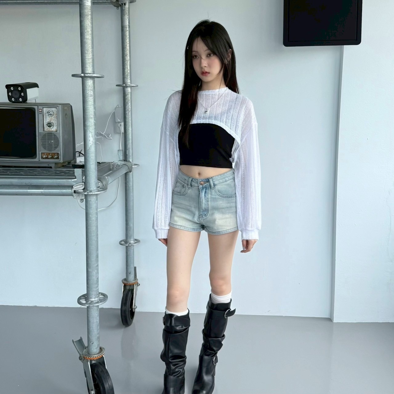 復古藍水洗辣妹牛仔短褲