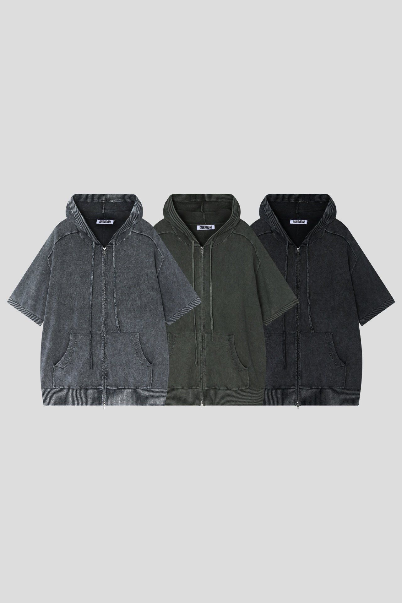 洗水連帽拉鍊短袖外套 REMAIN-014SOUR ROOM-099JK