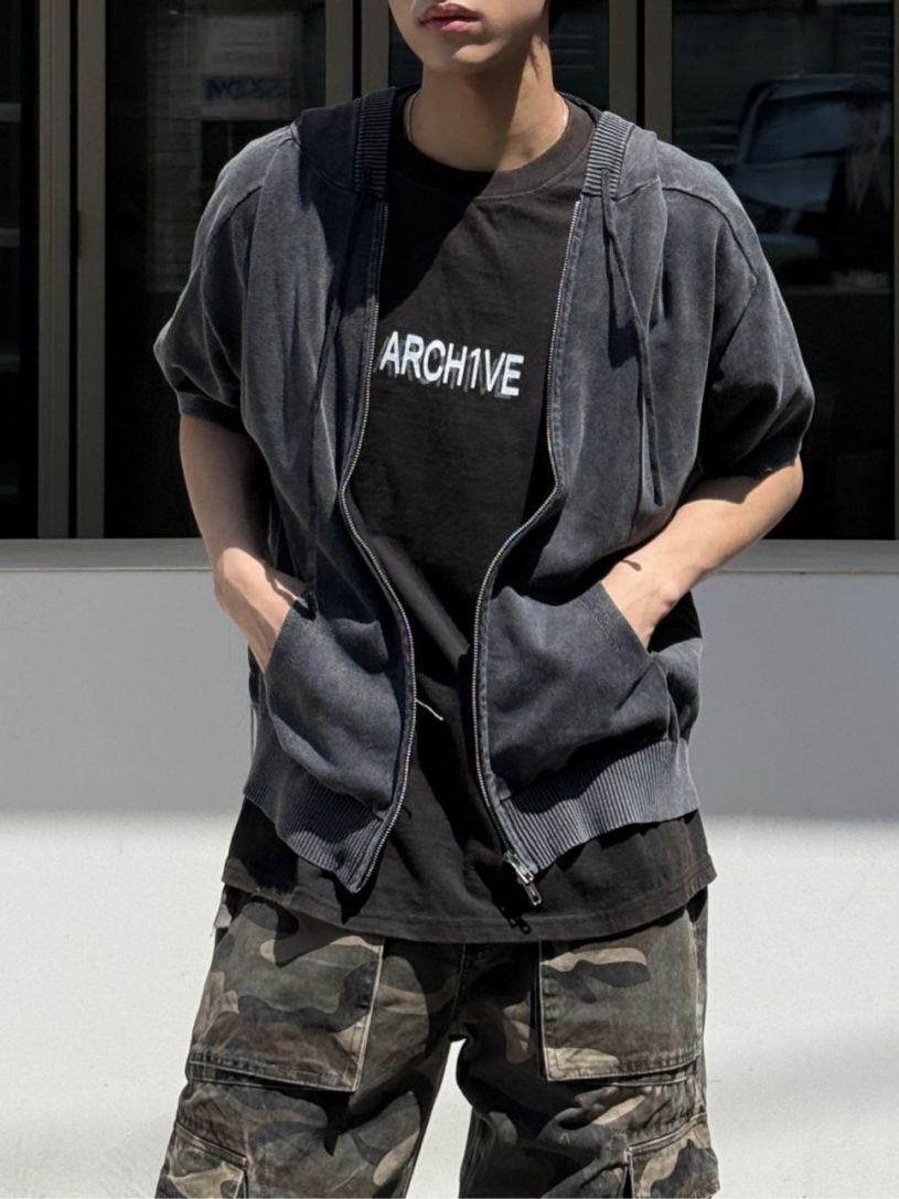 洗水連帽拉鍊短袖外套 REMAIN-014SOUR ROOM-099JK