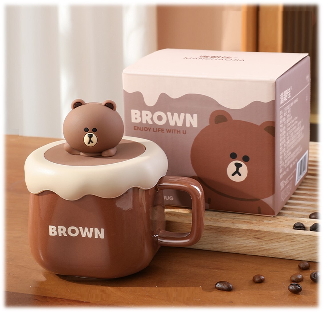 LINE FRIENDS | 陶瓷杯連蓋套裝|Brown