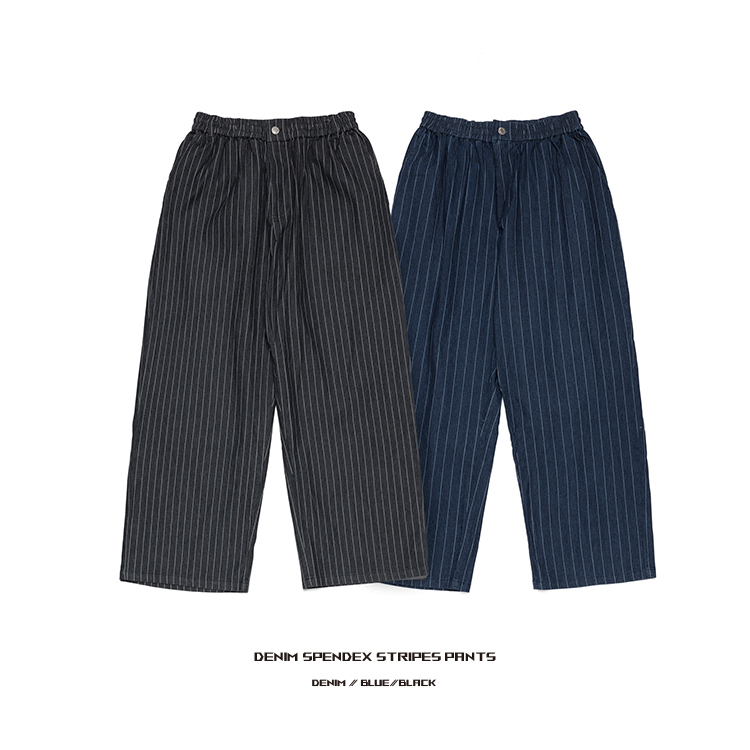 DENIM SPANDEX STRIPES PANTS｜BLUE/BLACK