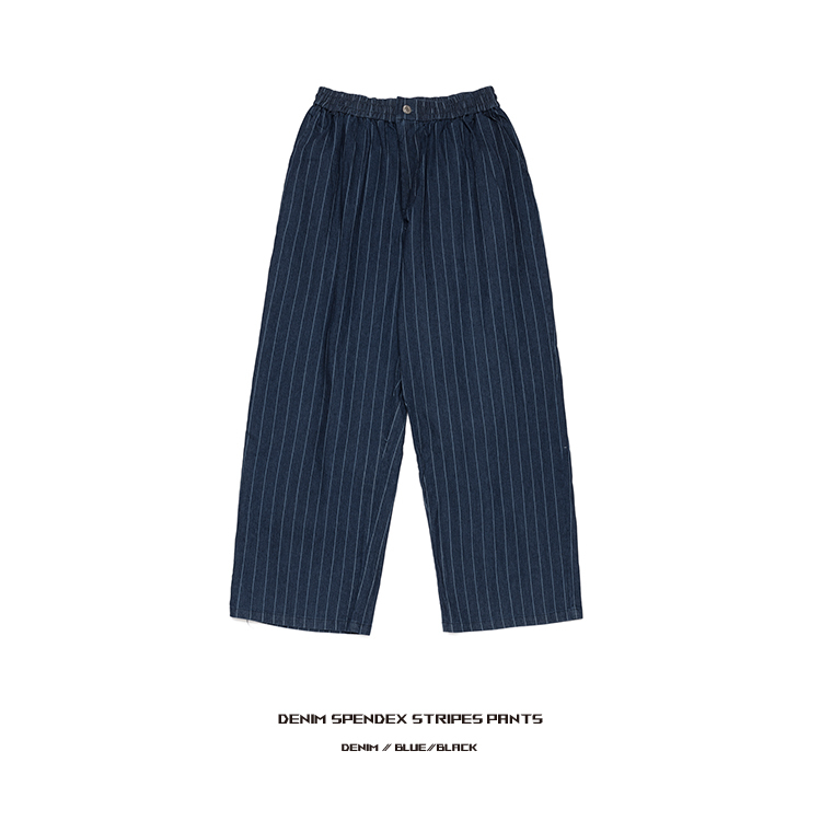 DENIM SPANDEX STRIPES PANTS｜BLUE/BLACK